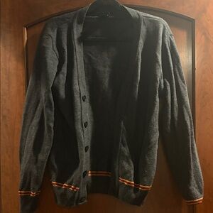 Men's Dark Gray Cardigan with Striped Details